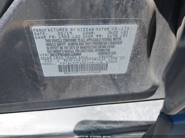 Продаж на аукціоні авто 2019 Nissan Kicks Sv, vin: 3N1CP5CU6KL535668, номер лоту: 45701185