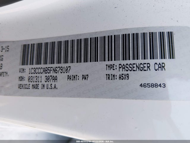 45701219 :رقم المزاد ، 1C3CCCAB5FN679107 vin ، 2015 Chrysler 200 Limited مزاد بيع