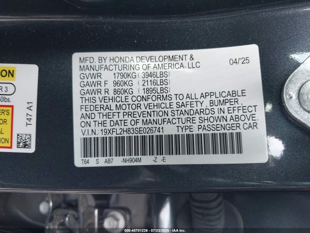 Продажа на аукционе авто 2025 Honda Civic Sedan Sport, vin: 19XFL2H83SE026741, номер лота: 45701226