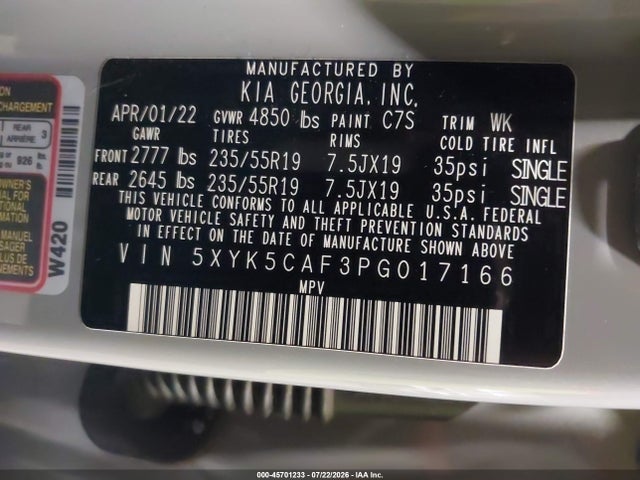 45701233 :رقم المزاد ، 5XYK5CAF3PG017166 vin ، 2023 Kia Sportage Sx-prestige مزاد بيع