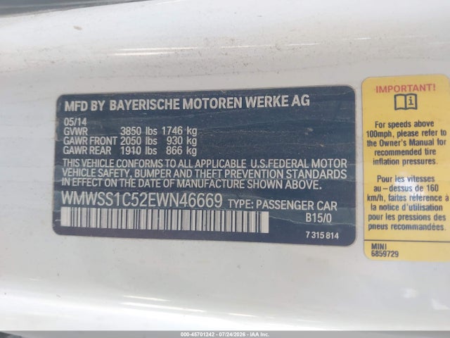 Продажа на аукционе авто 2014 Mini Paceman Cooper, vin: WMWSS1C52EWN46669, номер лота: 45701242