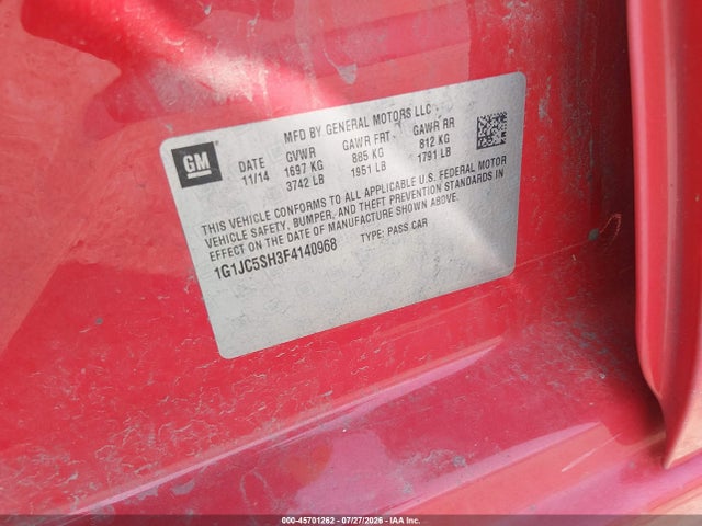 Продаж на аукціоні авто 2015 Chevrolet Sonic Lt Auto, vin: 1G1JC5SH3F4140968, номер лоту: 45701262