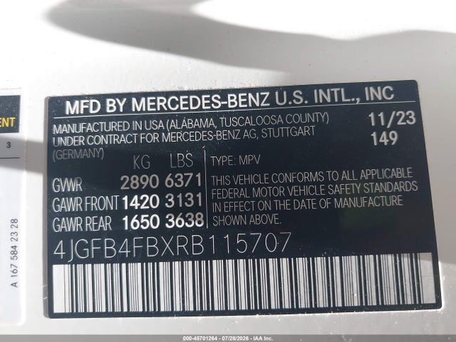 Auction sale of the 2024 Mercedes-benz Gle 350 4matic, vin: 4JGFB4FBXRB115707, lot number: 45701264