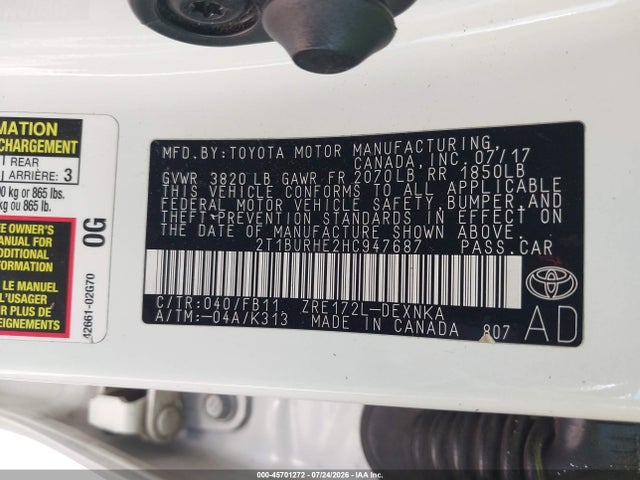 2T1BURHE2HC947687 Toyota COROLLA LE