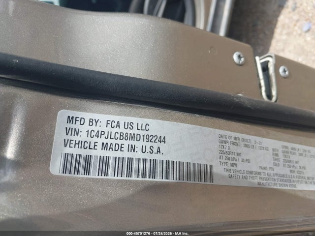 45701276 :رقم المزاد ، 1C4PJLCB8MD192244 vin ، 2021 Jeep Cherokee Latitude Fwd مزاد بيع