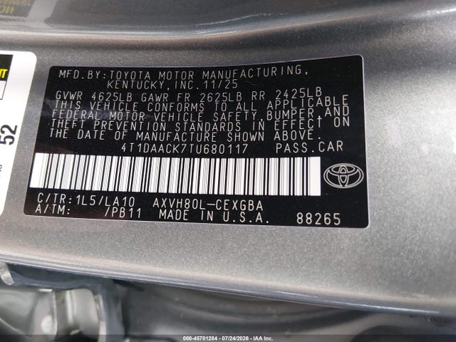 Aukcja sprzedaży 2026 Toyota Camry Xle, vin: 4T1DAACK7TU680117, numer aukcji: 45701284