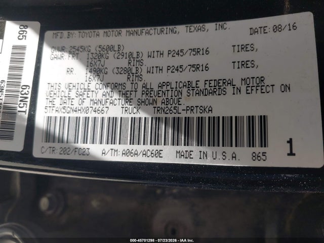 5TFAX5GN4HX074667 Toyota Tacoma Sr5