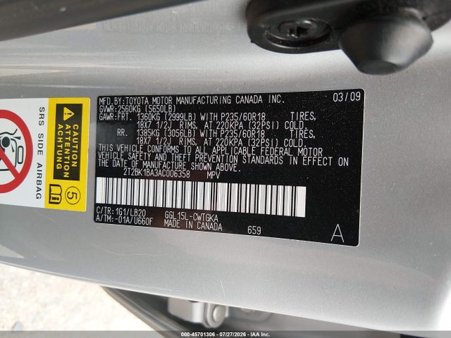 Aukcja sprzedaży 2010 Lexus Rx 350, vin: 2T2BK1BA3AC006358, numer aukcji: 45701306