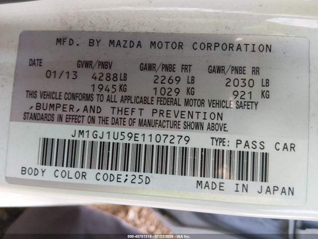 Продажа на аукционе авто 2014 Mazda Mazda6 I Sport, vin: JM1GJ1U59E1107279, номер лота: 45701315