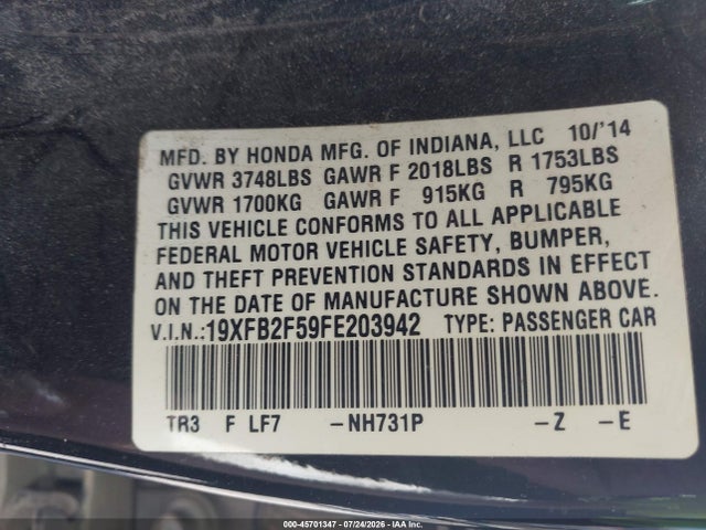 Honda Civic Lx 2015 19XFB2F59FE203942 Image 9