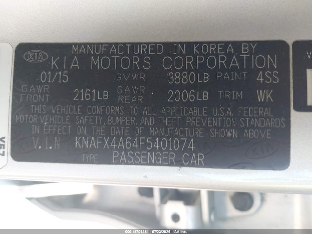 KNAFX4A64F5401074 KIA FORTE LX