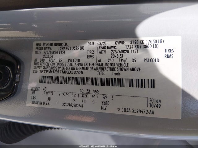 Ford F-150 Xl 2021 1FTFW1E57MKD53705 Image 9