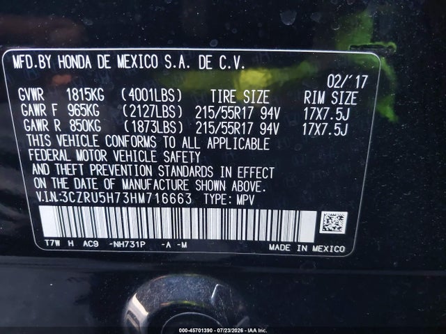 Honda Hr-v Ex-l 2017 3CZRU5H73HM716663 Image 9