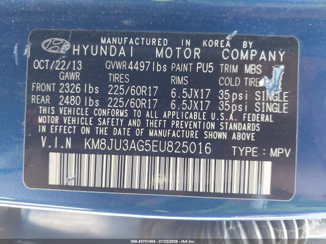 Hyundai TUCSON SE 2014 KM8JU3AG5EU825016 Image 9