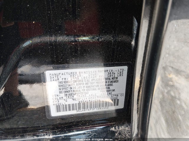 Aukcja sprzedaży 2015 Nissan Sentra Sr, vin: 3N1AB7AP3FY281540, numer aukcji: 45701429