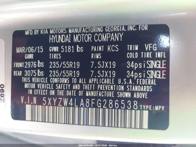 5XYZW4LA8FG286538 Hyundai Santa Fe Sport 2.0l Turbo
