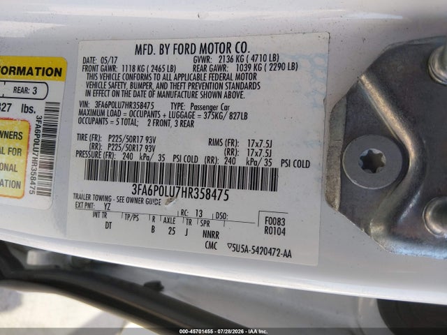 Ford Fusion Hybrid Se 2017 3FA6P0LU7HR358475 Image 9