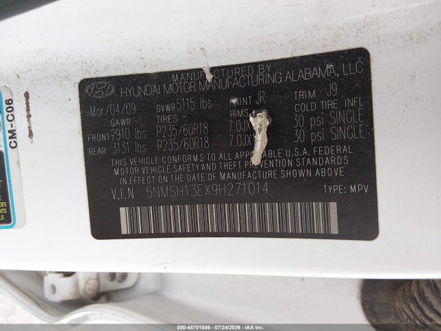 Продажа на аукционе авто 2009 Hyundai Santa Fe Limited, vin: 5NMSH13EX9H271014, номер лота: 45701506