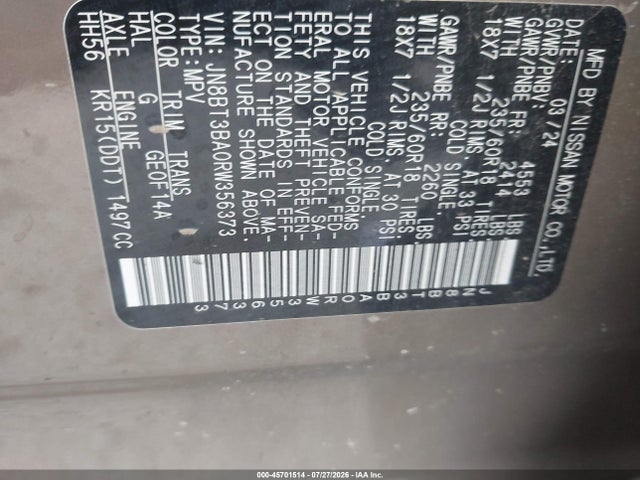 Auction sale of the 2024 Nissan Rogue Sv Fwd, vin: JN8BT3BA0RW356373, lot number: 45701514
