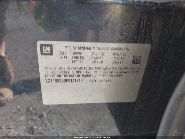 2015 Chevrolet Impala 2lz მანქანა იყიდება აუქციონზე, vin: 2G1165S38F9141218, აუქციონის ნომერი: 45701534