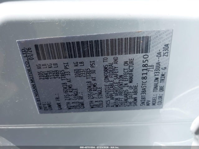 Продаж на аукціоні авто 2026 Nissan Rogue Sv, vin: 5N1BT3BA5TC811850, номер лоту: 45701554