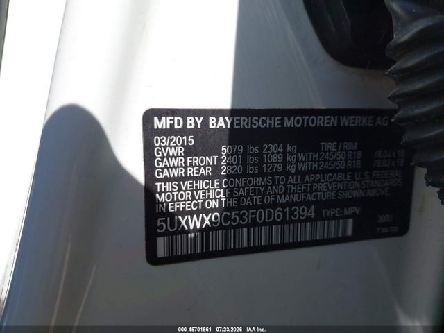 5UXWX9C53F0D61394 BMW X3 Xdrive28i