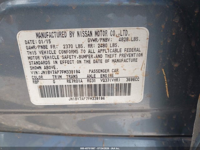 Продаж на аукціоні авто 2015 Infiniti Q50, vin: JN1BV7AP7FM339194, номер лоту: 45701567