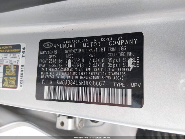 Hyundai TUCSON SEL 2019 KM8J33AL6KU038667 Image 9