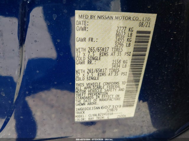 1N6ED1EJ5NN607309 Nissan Frontier Sv 4x2
