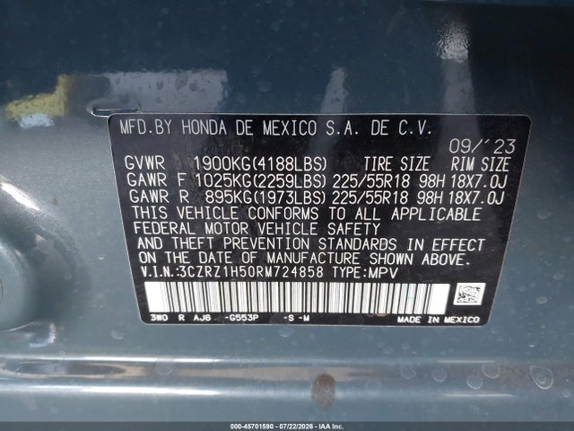 Продажа на аукционе авто 2024 Honda Hr-v 2wd Sport/2wd Sport W/o Bsi, vin: 3CZRZ1H50RM724858, номер лота: 45701590