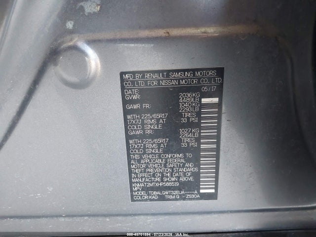 Nissan ROGUE SV 2017 KNMAT2MTXHP588519 Image 9