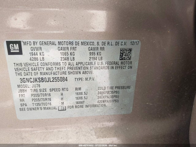 Chevrolet TRAX LS 2018 3GNCJKSB0JL255084 Image 9