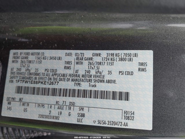 Продаж на аукціоні авто 2023 Ford F-150 Xlt, vin: 1FTFW1E88PKE12677, номер лоту: 45701635