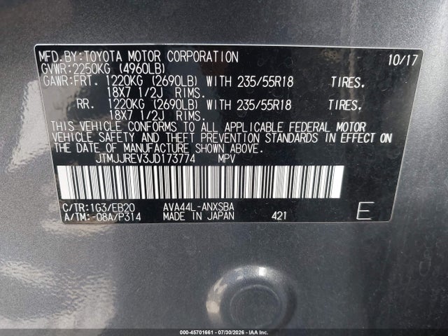 JTMJJREV3JD173774 Toyota Rav4 Hybrid Se