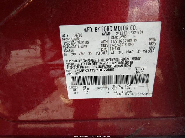 2FMPK3J99GBB72880 Ford EDGE SEL