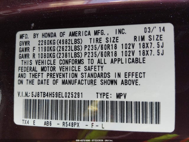 Acura RDX 2014 5J8TB4H59EL025291 Image 9