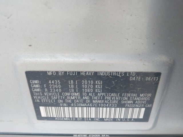 Продаж на аукціоні авто 2014 Subaru Legacy 2.5i, vin: 4S3BMAA67E1004733, номер лоту: 45701697