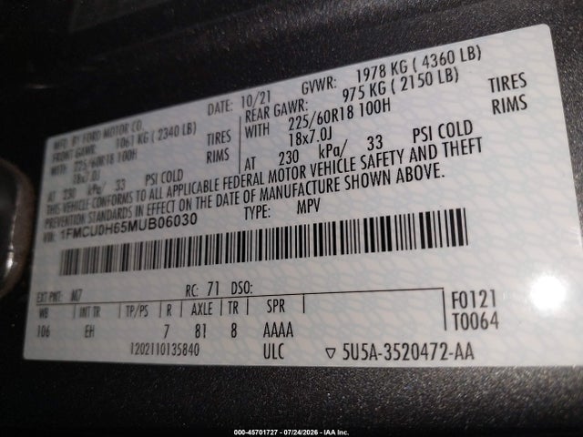 Ford ESCAPE SEL 2021 1FMCU0H65MUB06030 Image 9