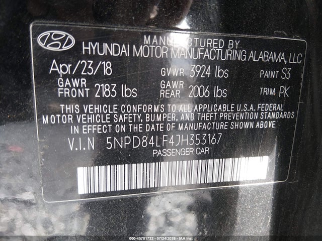 Hyundai ELANTRA SEL 2018 5NPD84LF4JH353167 Image 9