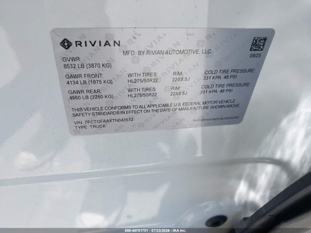 Rivian R1t Dual Motor Large Pack/performance Dual Motor Large Pack 2026 7FCTGFAAXTN043572 Image 9