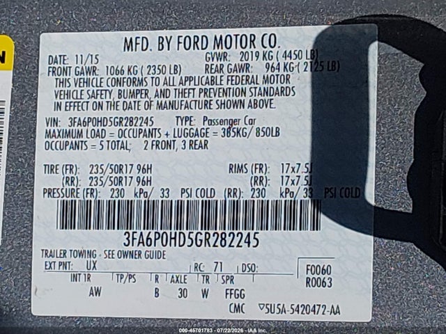 3FA6P0HD5GR282245 Ford FUSION SE