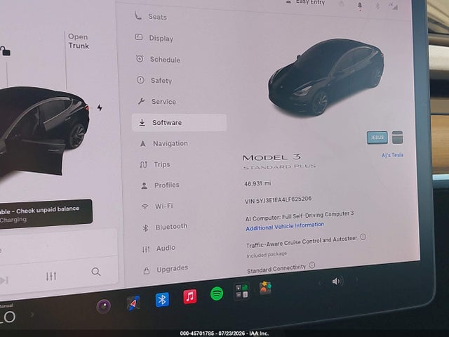 45701785 :رقم المزاد ، 5YJ3E1EA4LF625206 vin ، 2020 Tesla Model 3 Standard Range Plus Rear-wheel Drive/standard Range Rear-wheel Drive مزاد بيع