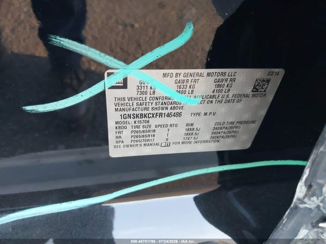 Chevrolet Tahoe Lt 2015 1GNSKBKCXFR146486 Image 9