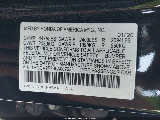 Honda Accord Touring 2020 1HGCV2F96LA007633 Image 9