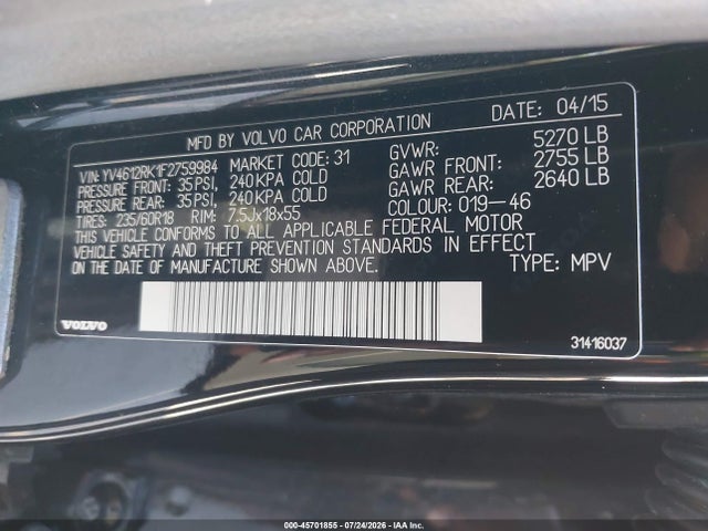 YV4612RK1F2759984 Volvo Xc60 T5/t5 Premier