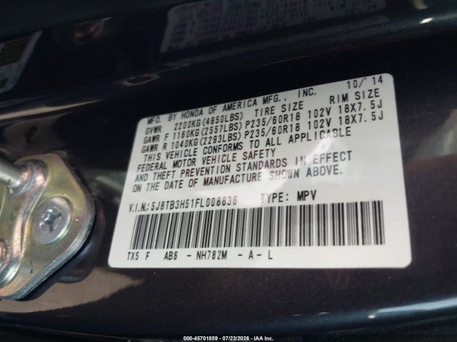 Aukcja sprzedaży 2015 Acura Rdx, vin: 5J8TB3H51FL008836, numer aukcji: 45701859