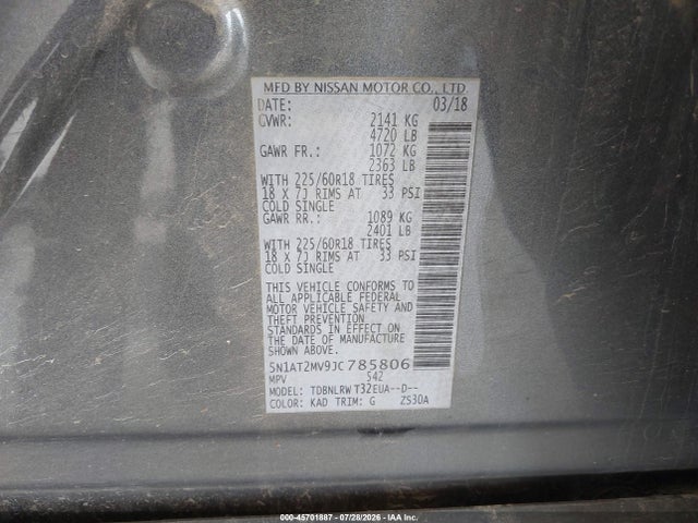 5N1AT2MV9JC785806 Nissan Rogue Sl