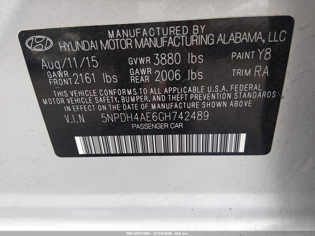 Hyundai ELANTRA SE 2016 5NPDH4AE6GH742489 Image 9