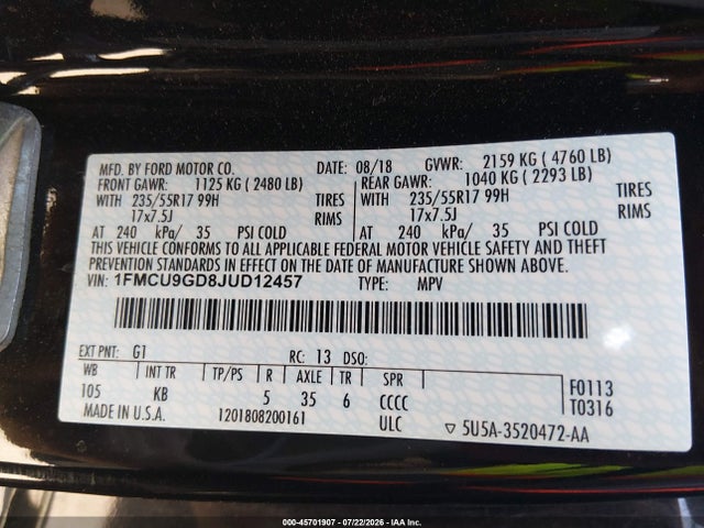 Ford ESCAPE SE 2018 1FMCU9GD8JUD12457 Image 9