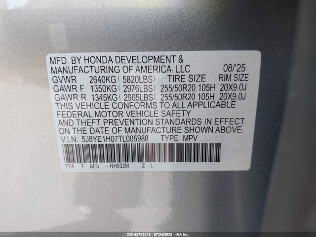 Acura MDX A-SPEC 2026 5J8YE1H07TL005988 Image 9